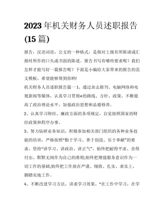2023年机关财务人员述职报告(15篇)