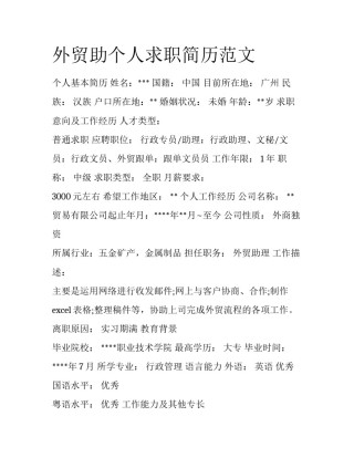 外贸助个人求职简历范文
