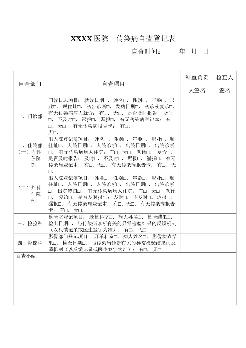 2022年医学专题—传染病自查登记表.docx_第1页
