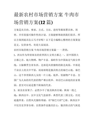 最新农村市场营销方案 牛肉市场营销方案(12篇)
