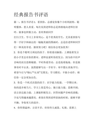 经典报告书评语