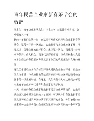 青年民营企业家新春茶话会的致辞