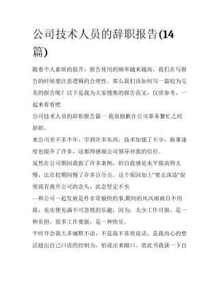 公司技术人员的辞职报告(14篇)