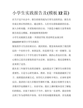 小学生实践报告及(模板12篇)