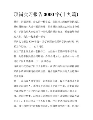 顶岗实习报告3000字(十九篇)