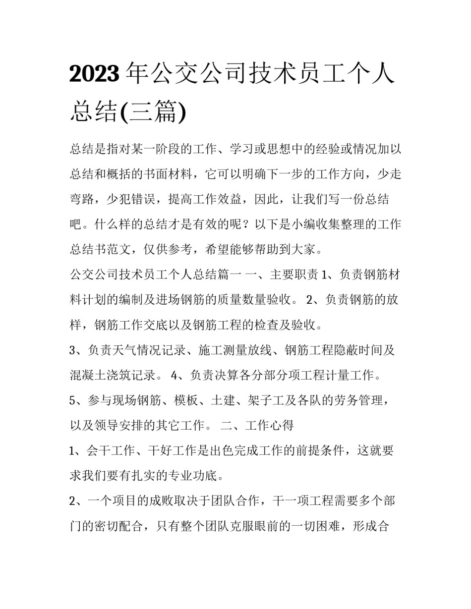 2023年公交公司技术员工个人总结(三篇)_第1页