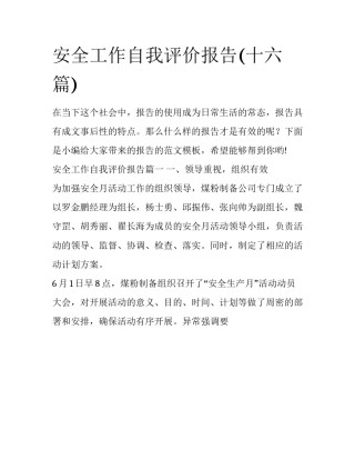 安全工作自我评价报告(十六篇)