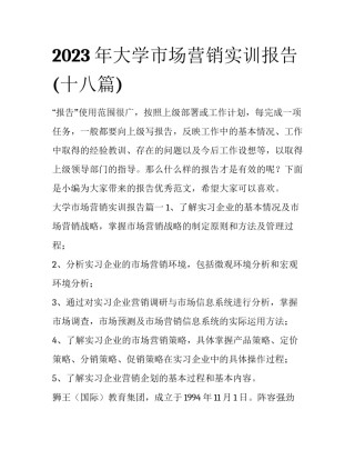 2023年大学市场营销实训报告(十八篇)