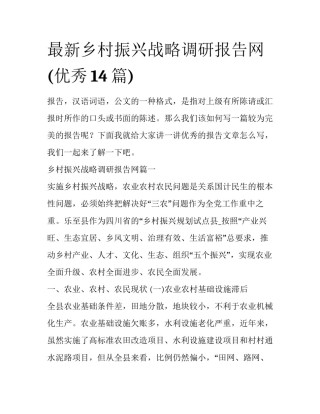 最新乡村振兴战略调研报告网(优秀14篇)
