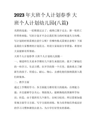 2023年大班个人计划春季 大班个人计划幼儿园(八篇)