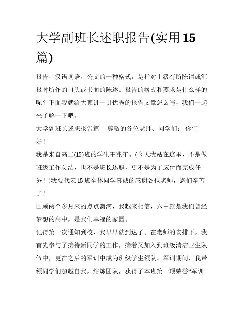 大学副班长述职报告(实用15篇)_第1页