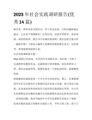 2023年社会实践调研报告(优秀14篇)