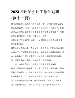 2023年出纳会计工作计划和目标(十一篇)