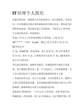 IT经理个人简历