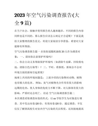 2023年空气污染调查报告(大全9篇)