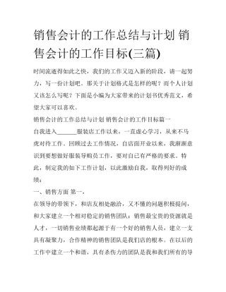 销售会计的工作总结与计划 销售会计的工作目标(三篇)