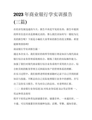 2023年商业银行学实训报告(三篇)