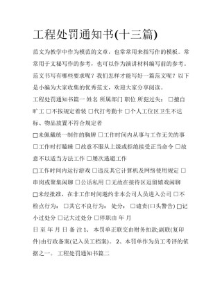 工程处罚通知书(十三篇)