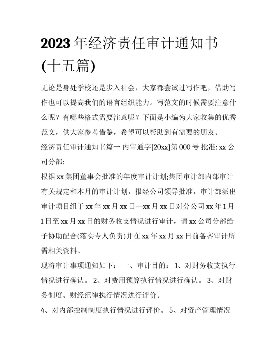2023年经济责任审计通知书(十五篇)_第1页