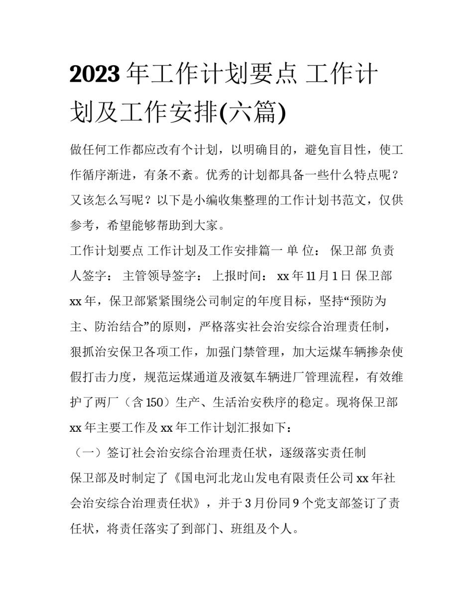 2023年工作计划要点 工作计划及工作安排(六篇)_第1页