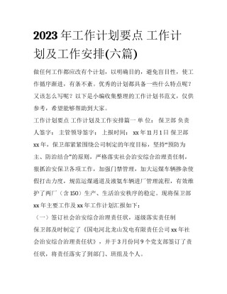 2023年工作计划要点 工作计划及工作安排(六篇)
