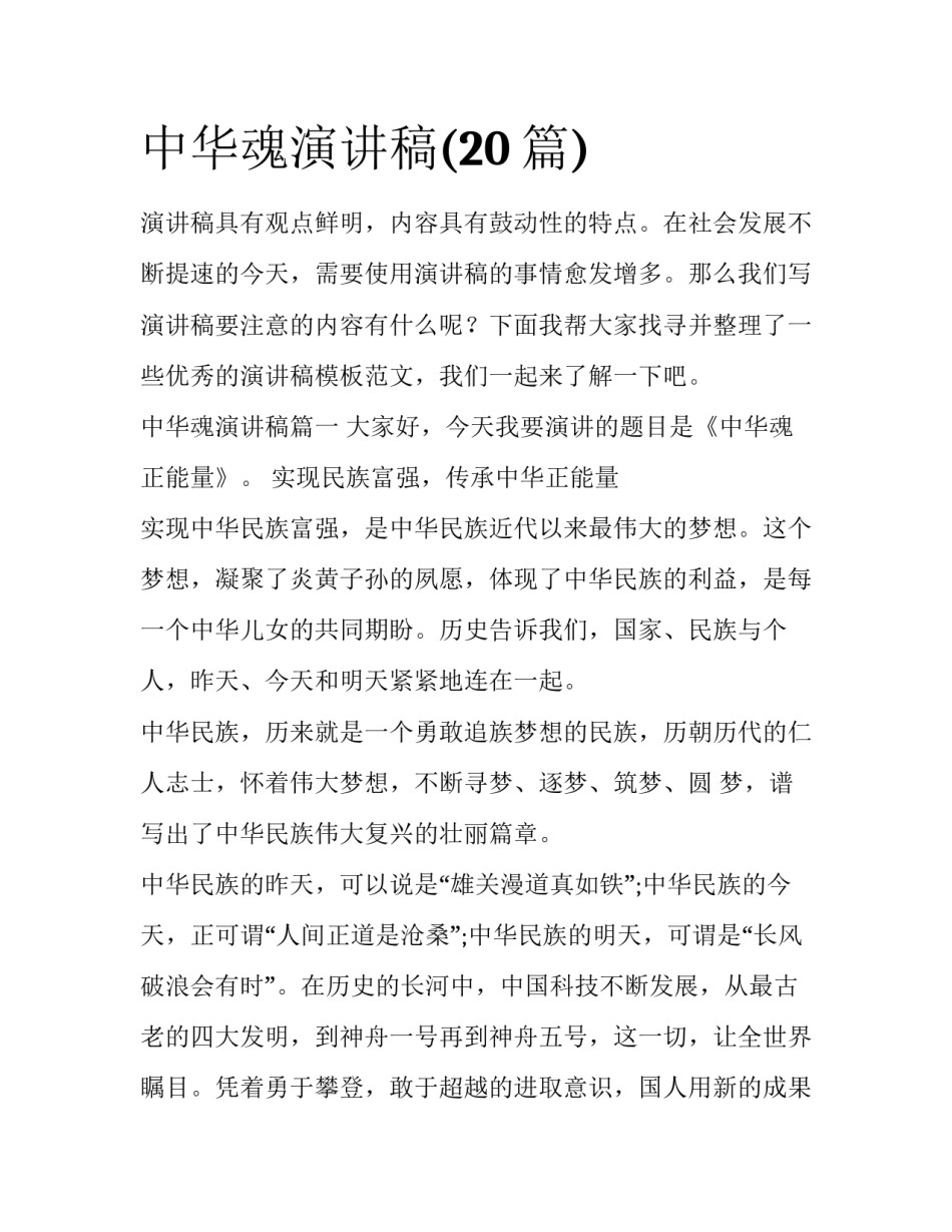 中华魂演讲稿(20篇)_第1页