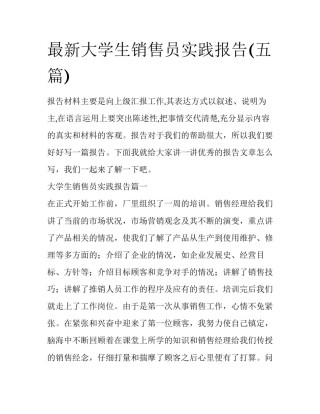 最新大学生销售员实践报告(五篇)