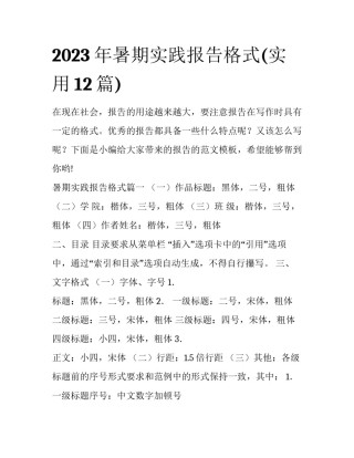 2023年暑期实践报告格式(实用12篇)