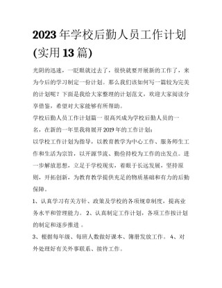 2023年学校后勤人员工作计划(实用13篇)