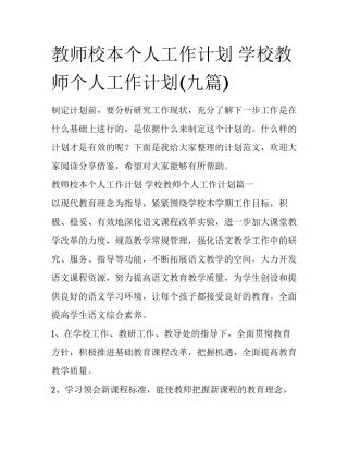 教师校本个人工作计划 学校教师个人工作计划(九篇)