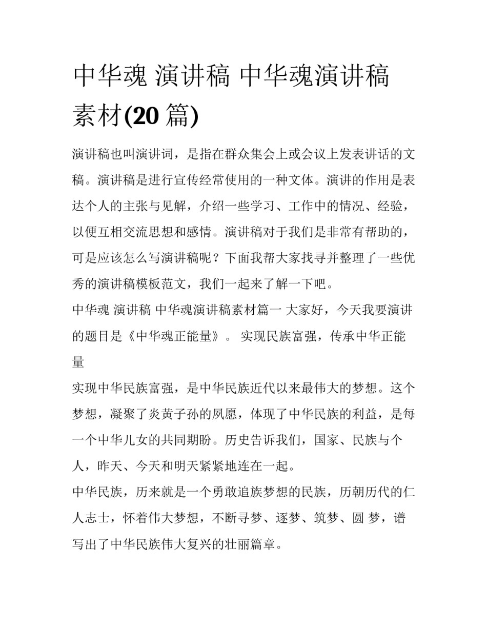 中华魂 演讲稿 中华魂演讲稿素材(20篇)_第1页