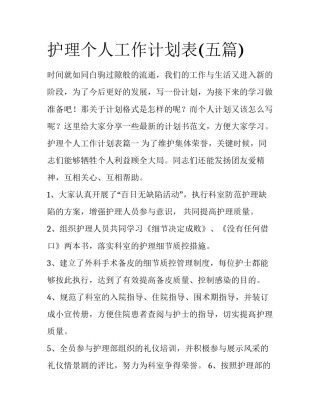 护理个人工作计划表(五篇)