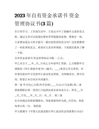 2023年自有资金承诺书 资金管理协议书(3篇)