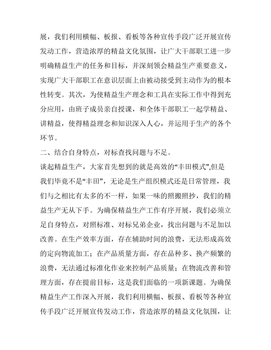 关于精益生产示范区经验总结报告范文_第2页