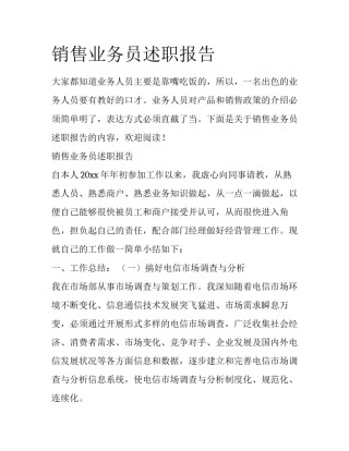 销售业务员述职报告