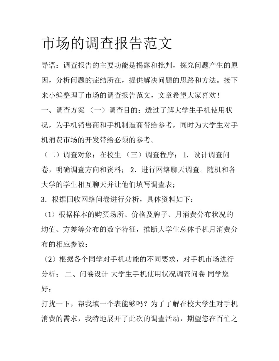 市场的调查报告范文_第1页