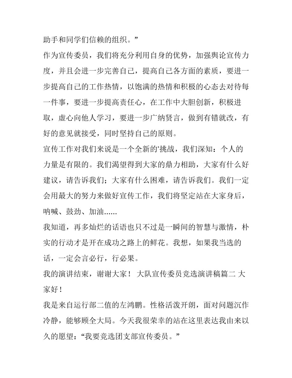 最新大队宣传委员竞选演讲稿(12篇)_第2页