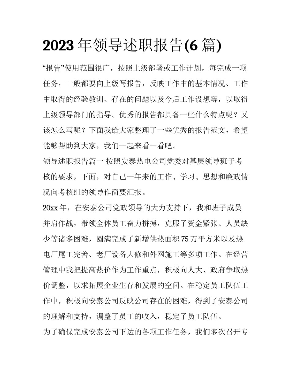 2023年领导述职报告(6篇)_第1页