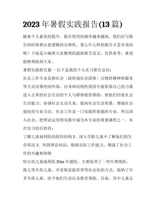 2023年暑假实践报告(13篇)