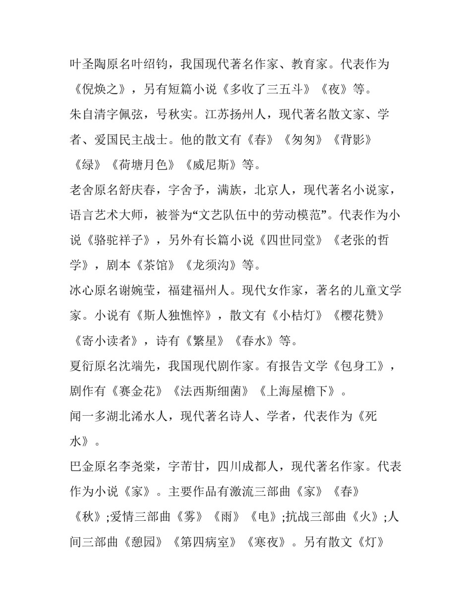 当代作家及其代表作品汇总_第2页