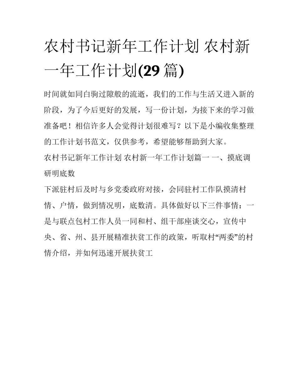农村书记新年工作计划 农村新一年工作计划(29篇)_第1页