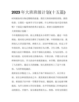 2023年大班班级计划(十五篇)