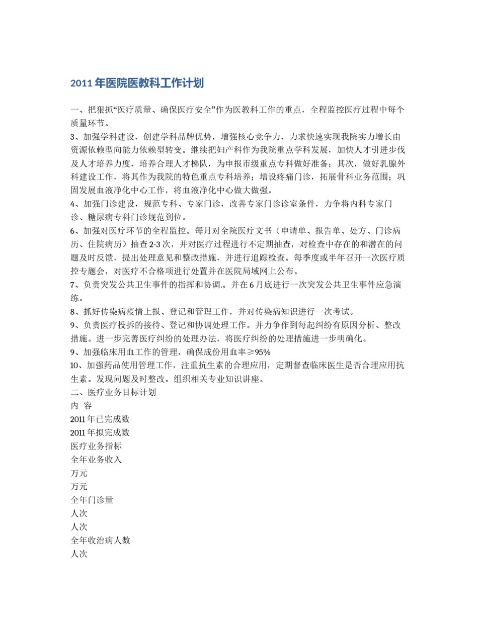 2024年医院医教科工作计划_第1页