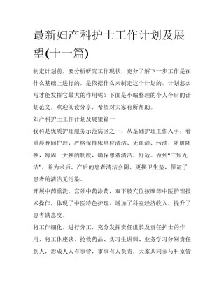 最新妇产科护士工作计划及展望(十一篇)