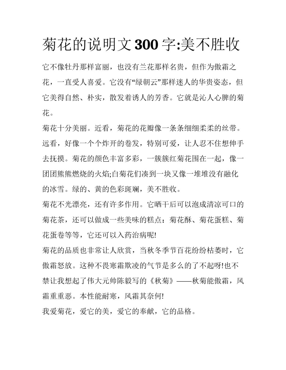 菊花的说明文300字:美不胜收_第1页