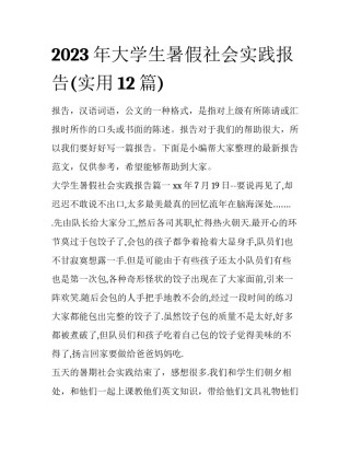 2023年大学生暑假社会实践报告(实用12篇)