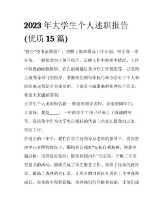 2023年大学生个人述职报告(优质15篇)