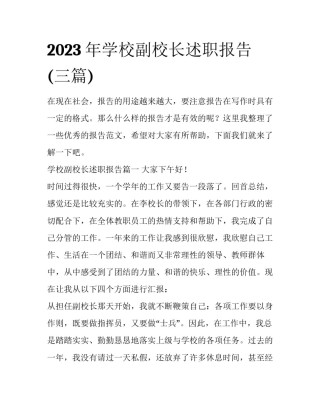2023年学校副校长述职报告(三篇)