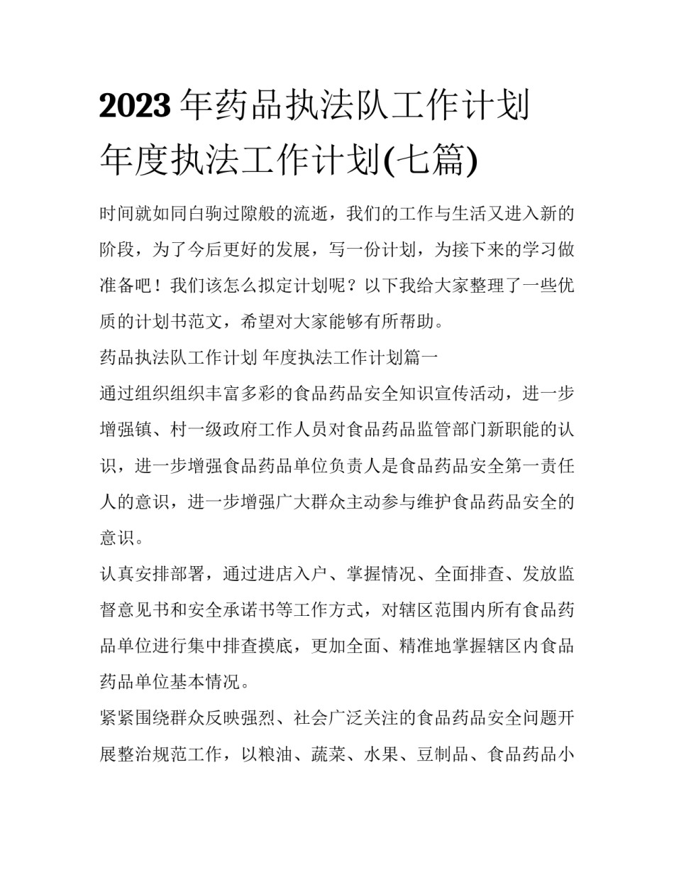 2023年药品执法队工作计划 年度执法工作计划(七篇)_第1页