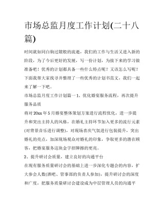 市场总监月度工作计划(二十八篇)